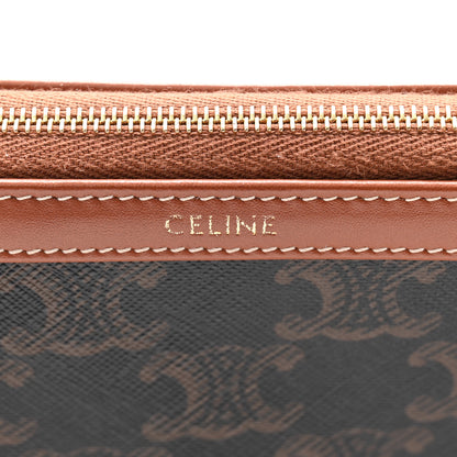 Celine Triomphe Canvas Calfskin Medium Cosmetic Pouch Tan 6 of 12