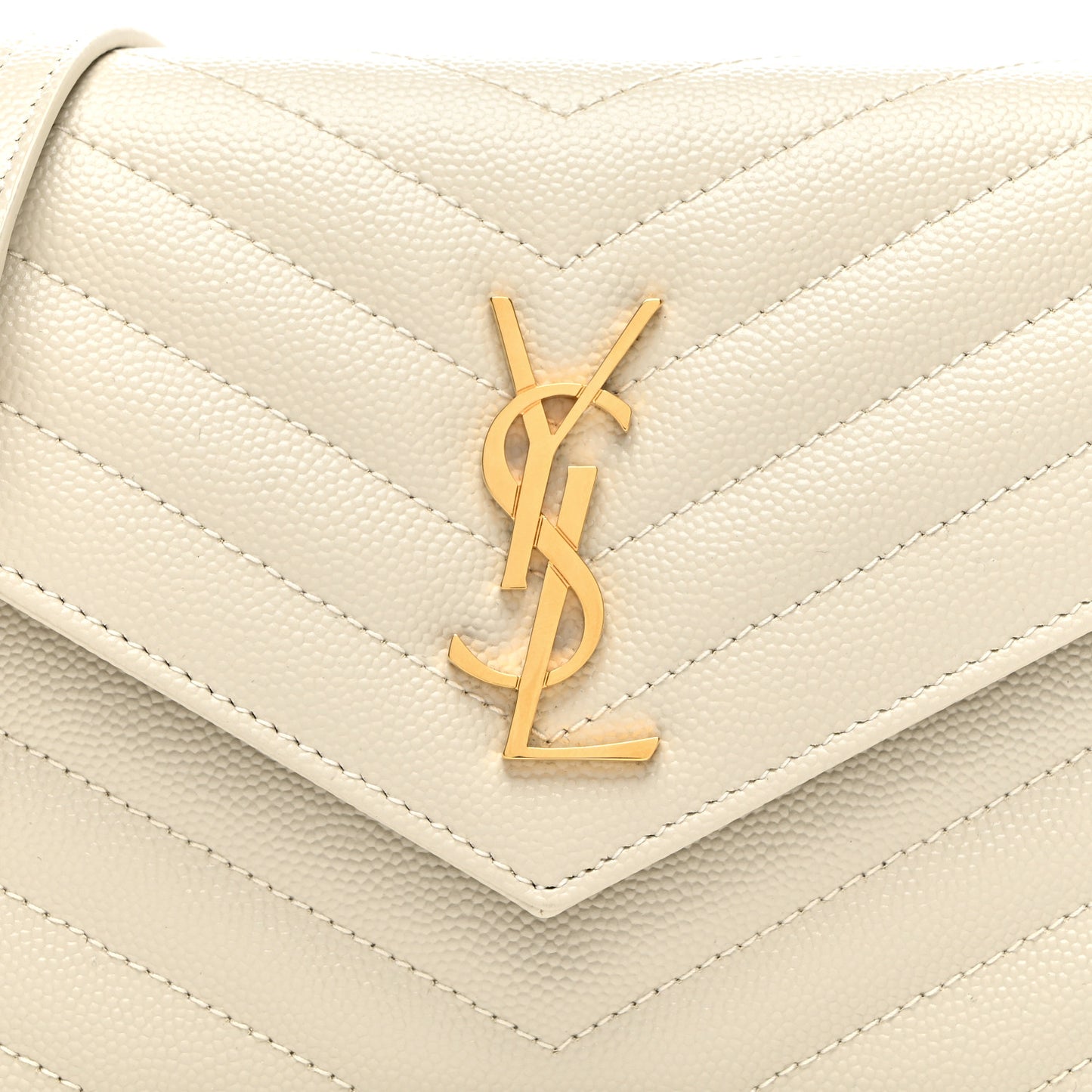 Grain De Poudre Matelasse Chevron Monogram Envelope Chain Wallet Crema Soft