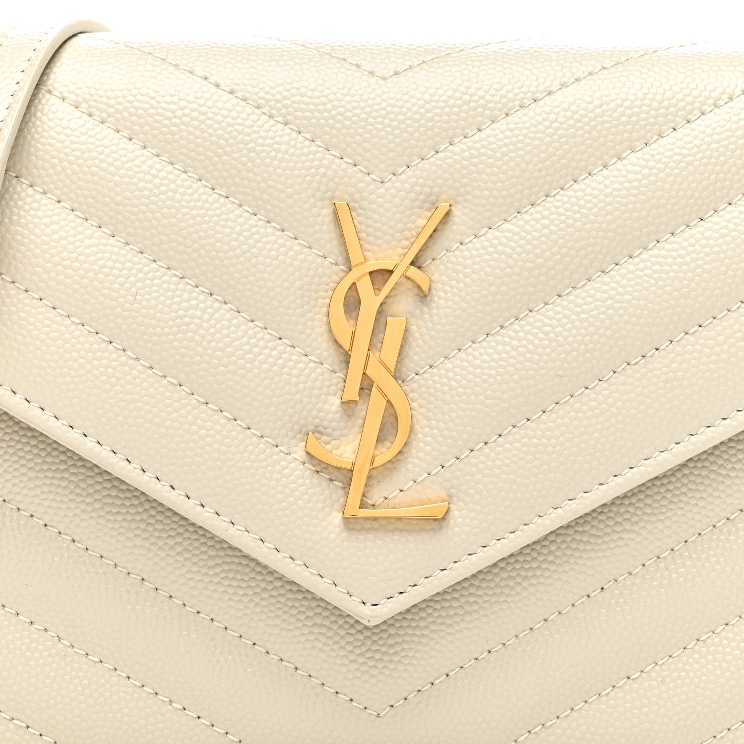 Saint Laurent Grain De Poudre Matelasse Chevron Monogram Envelope Chain Wallet Crema Soft 8 of 10
