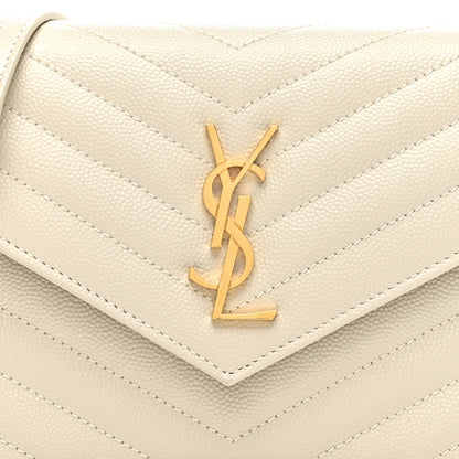 Saint Laurent Grain De Poudre Matelasse Chevron Monogram Envelope Chain Wallet Crema Soft 8 of 10
