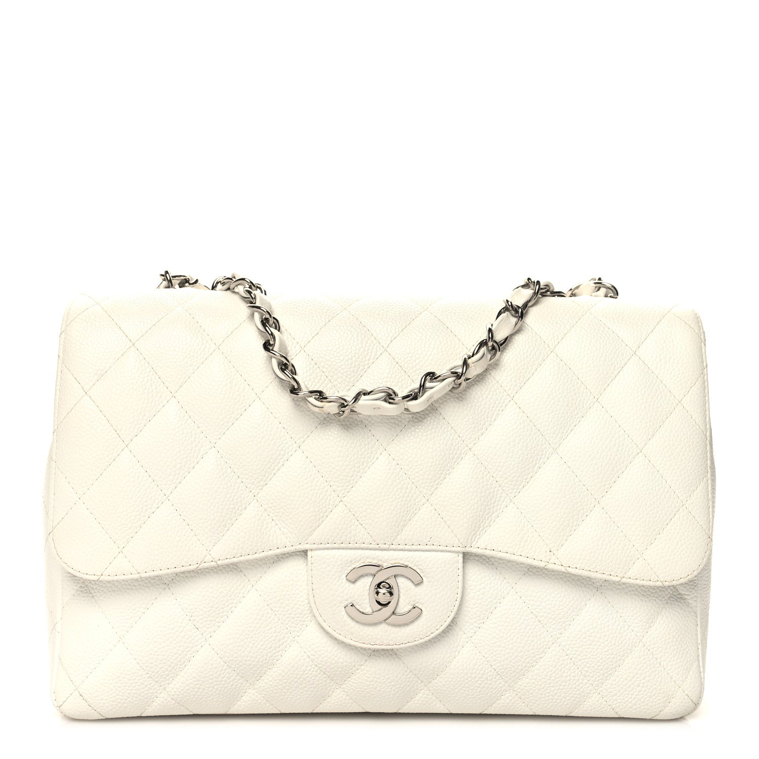 Chanel Caviar Quilted Jumbo Single Flap White 1 of 13