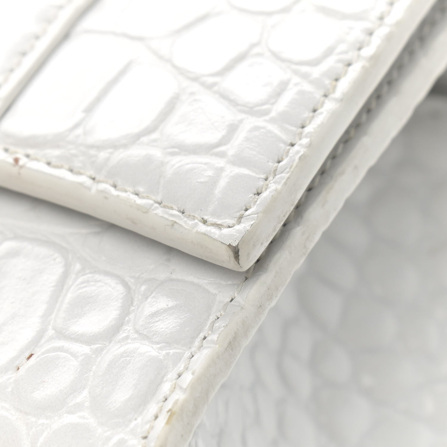 Balenciaga Shiny Calfskin Crocodile Embossed Hourglass Top Handle Bag XS White 13 of 19