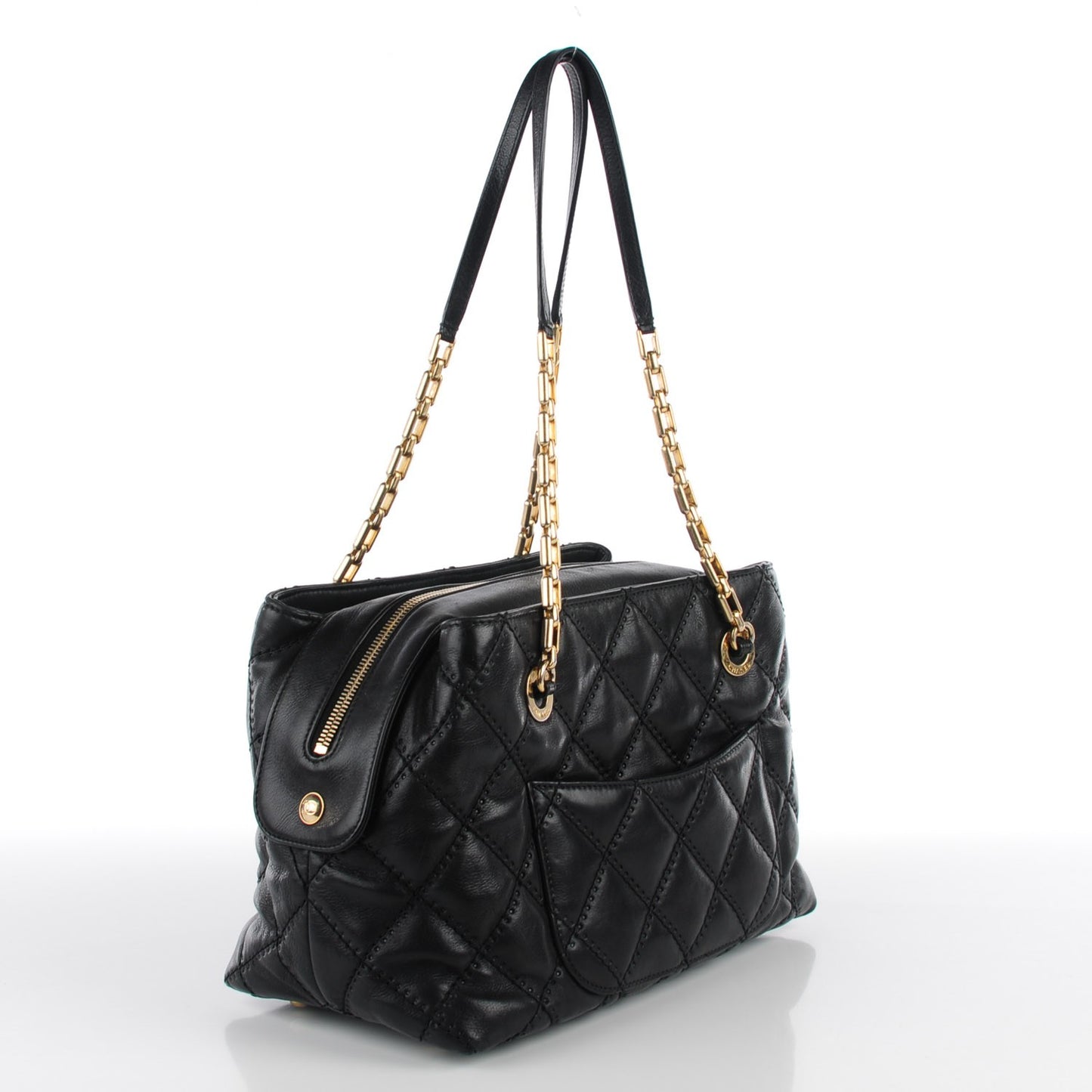 Calfskin Quilted Retro Chain Tote Black