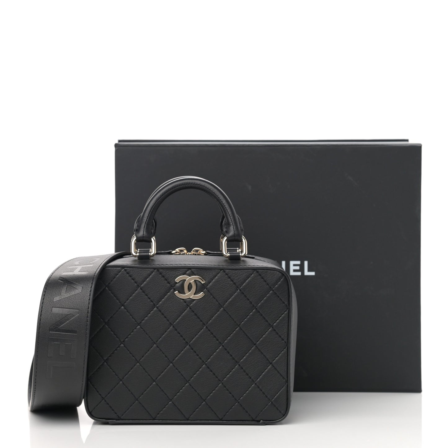 Calfskin Quilted Travel Kit Vanity Case Black