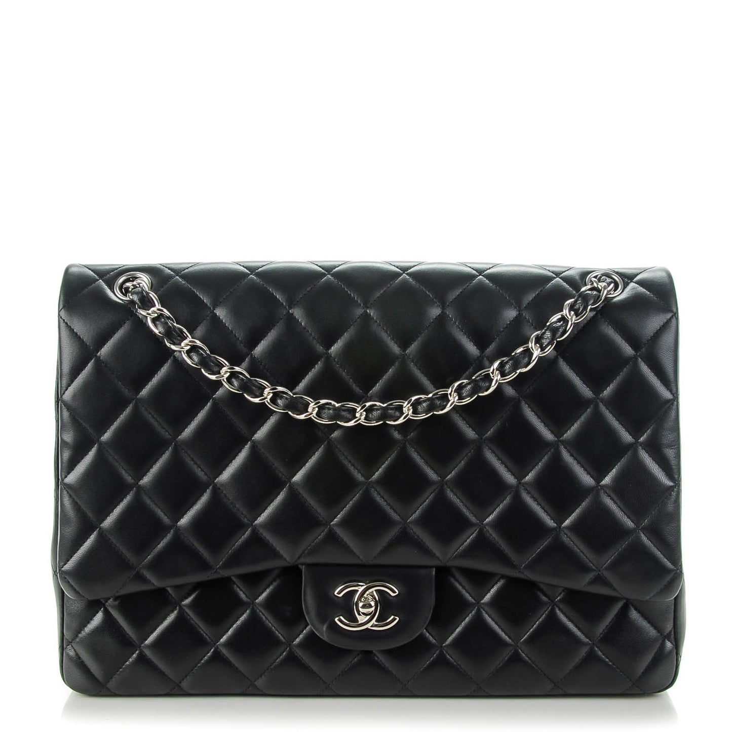 Lambskin Quilted Maxi Single Flap Black