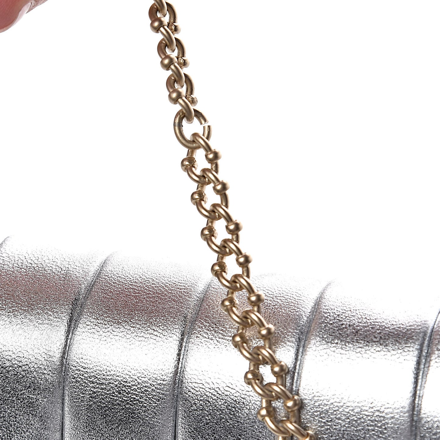 Metallic Lambskin Chain Clutch Silver