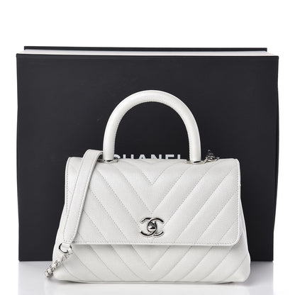 Chanel Iridescent Caviar Chevron Quilted Mini Coco Handle Flap White 11 of 11