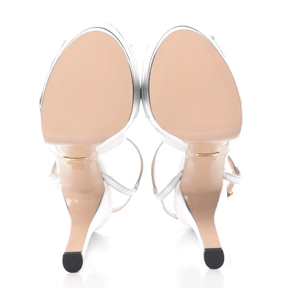 Gucci Nappa Silk Angel T-Strap Platform High Heel Sandals 40 Argento 5 of 10