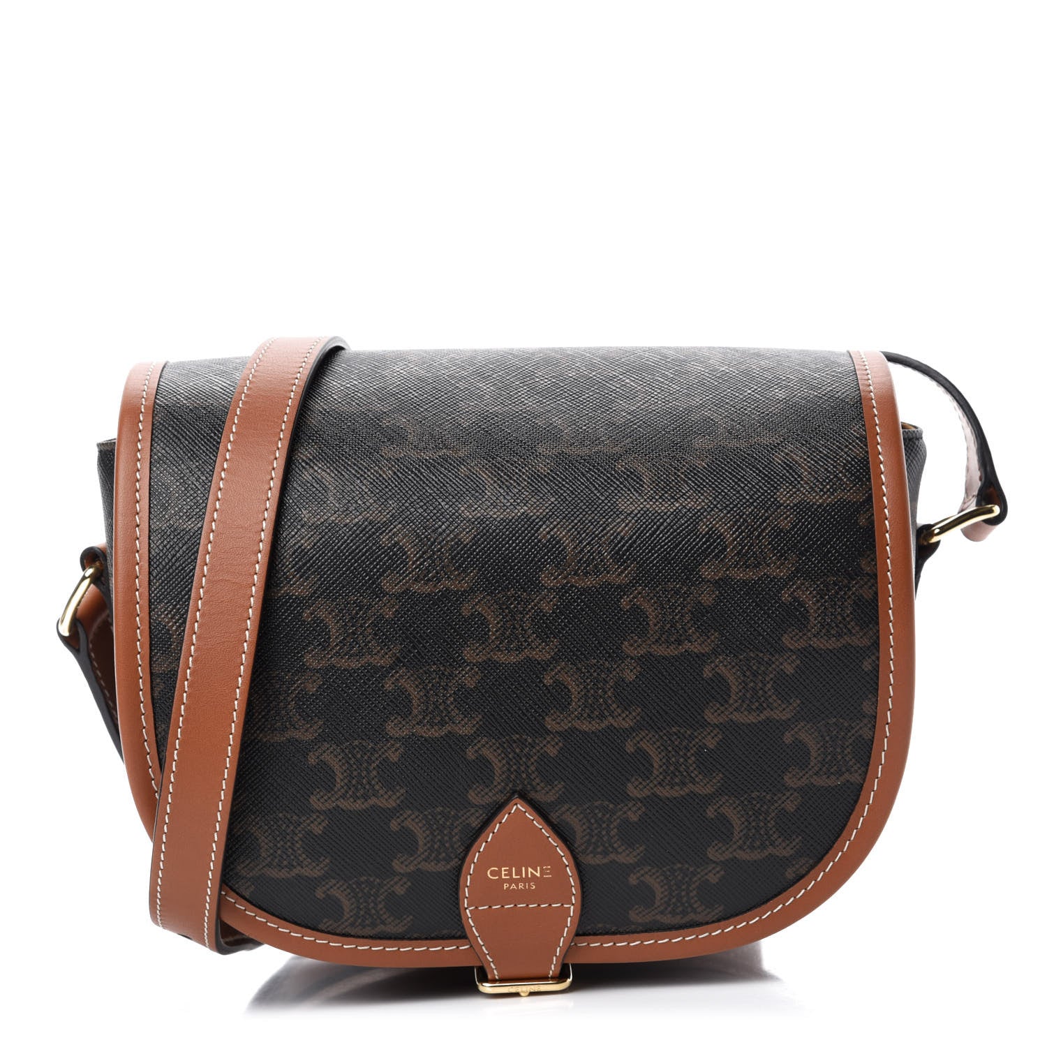 Celine Triomphe Canvas Medium Folco Bag Tan 1 of 9