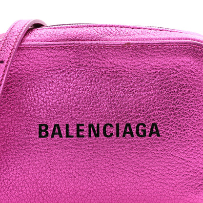 Balenciaga Metallic Goatskin Logo XS Everyday Camera Bag Rose Fuchsia Black 7 of 9