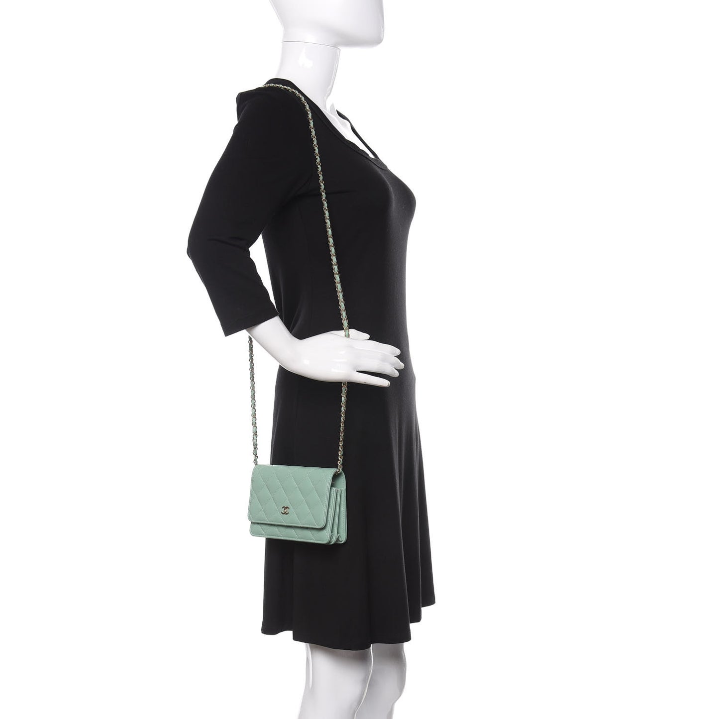 Lambskin Quilted Mini Wallet On Chain WOC Light Green