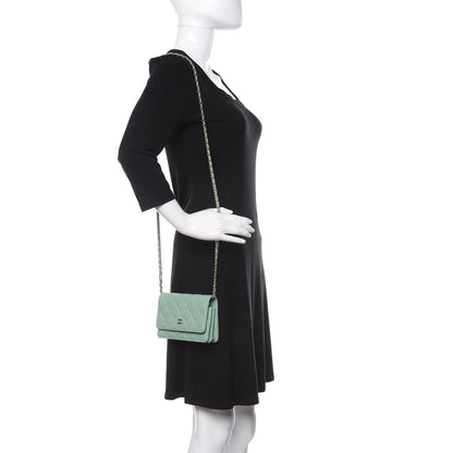 Chanel Lambskin Quilted Mini Wallet On Chain WOC Light Green 2 of 10