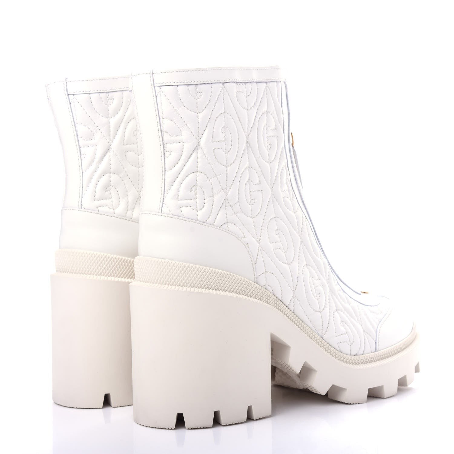 Gucci Calfskin Nappa Rhombus Quilted Trip Ankle Boots 39 Great White 4 of 11