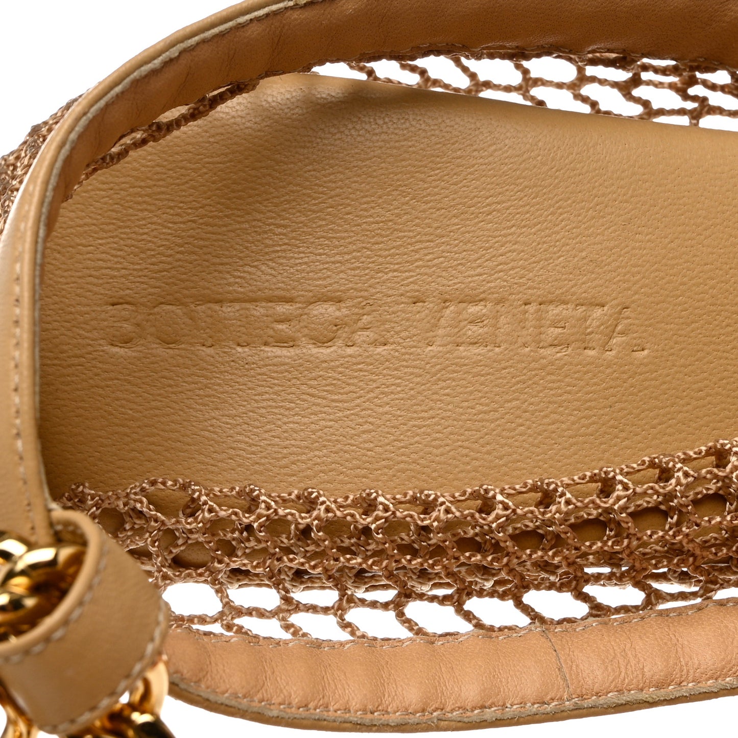 Mesh Nappa Chunky Chain Sandals 39.5 Beige Pony
