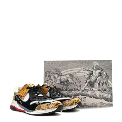 Gucci Suede Calfskin Tejus Printed Mens Ultrapace Sneakers 9 Crop Black Silver White 4 of 11