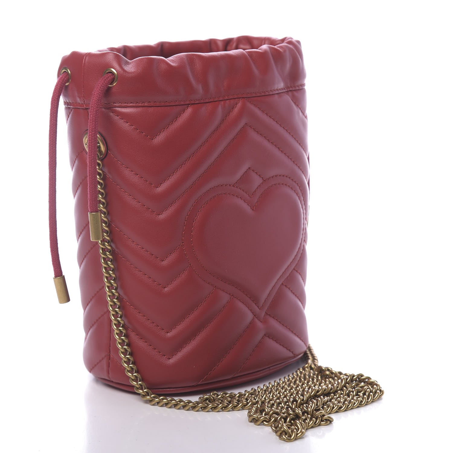 Gucci Calfskin Matelasse Mini GG Marmont 2.0 Bucket Bag Hibiscus Red 3 of 11