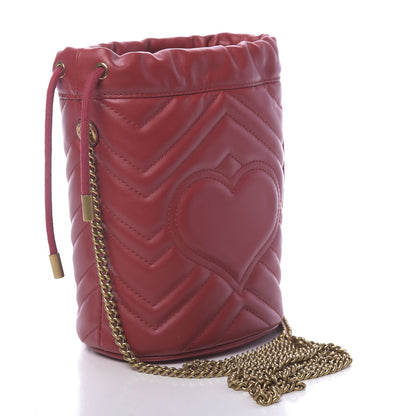 Gucci Calfskin Matelasse Mini GG Marmont 2.0 Bucket Bag Hibiscus Red 3 of 11