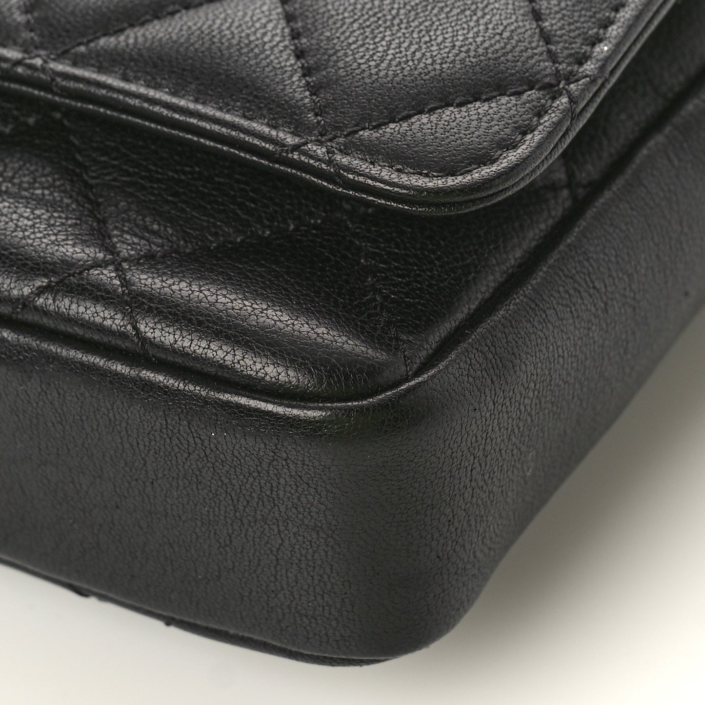 Lambskin Quilted Camellia Flower Waist Flap Black