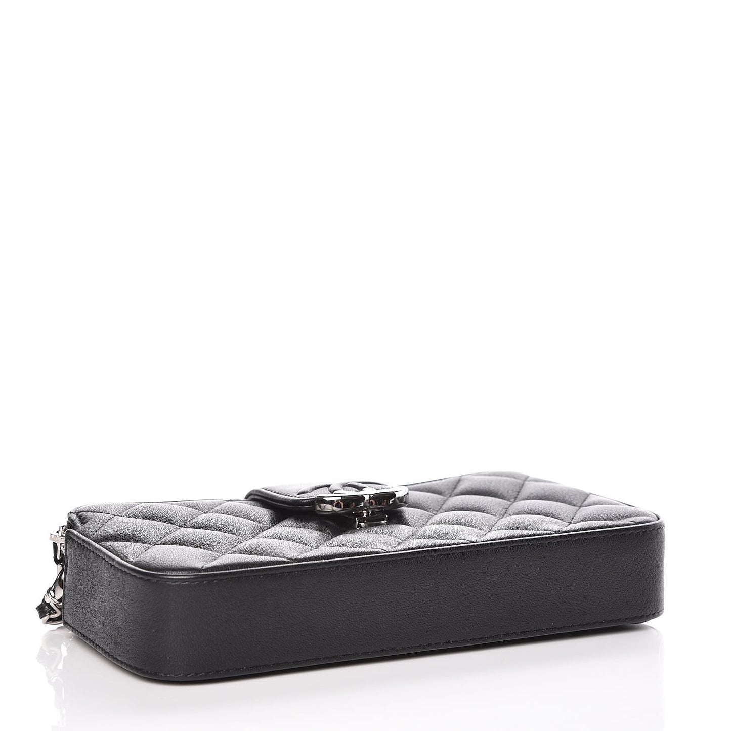 Lambskin Quilted CC Box Clutch With Chain Black