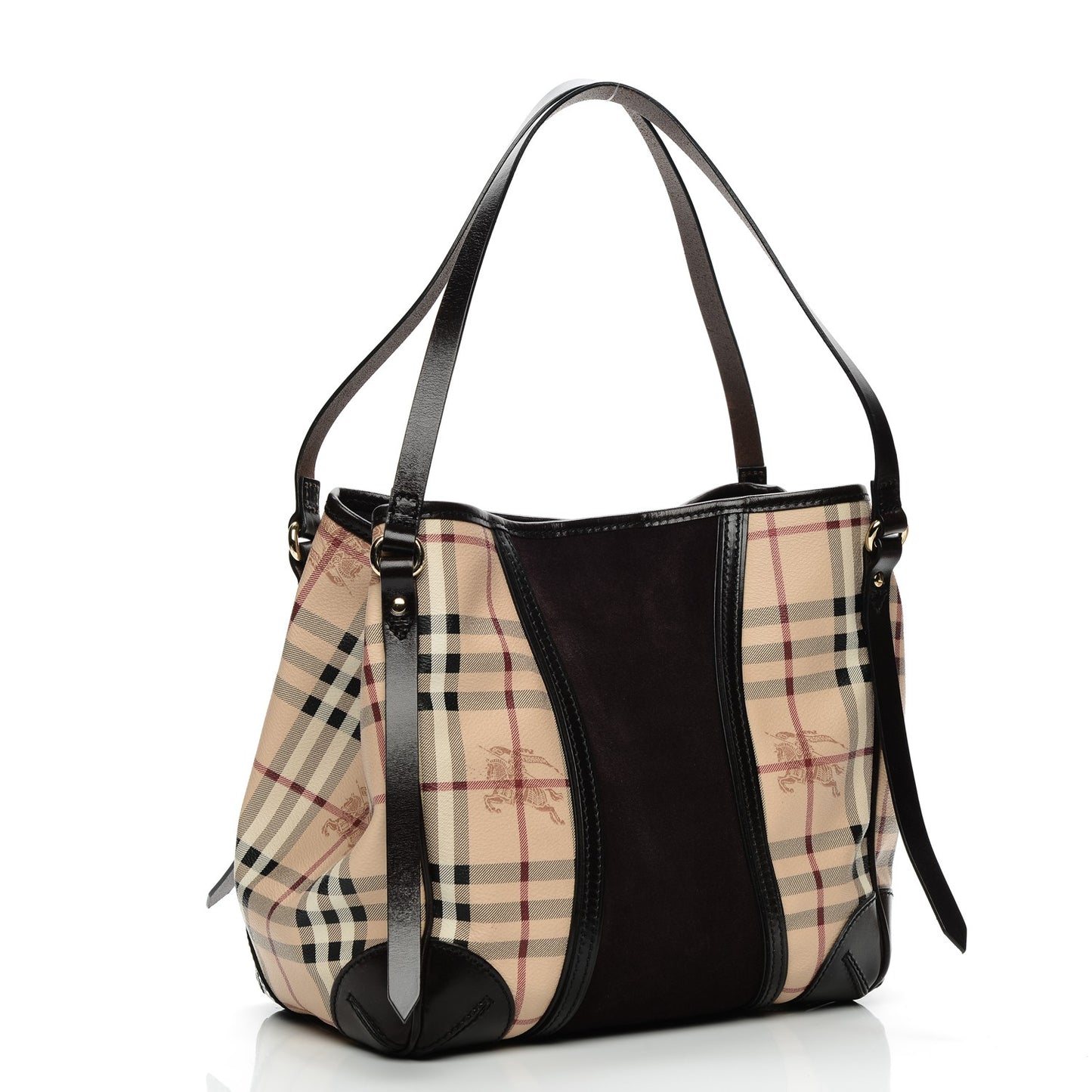 Suede Haymarket Check Colorblock Small Canterbury Tote Dark Brown