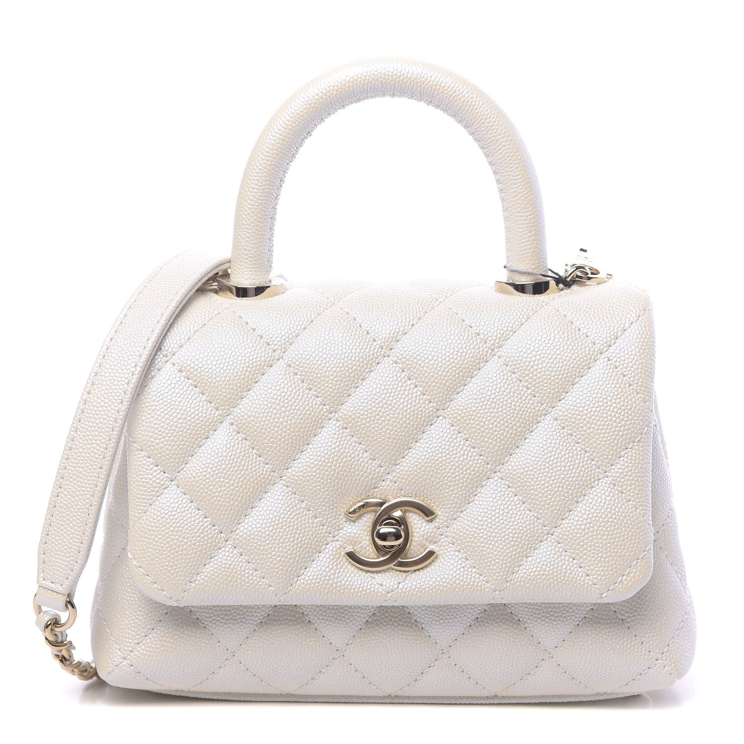 Chanel Iridescent Caviar Quilted Extra Mini Coco Handle Flap Ivory 1 of 10