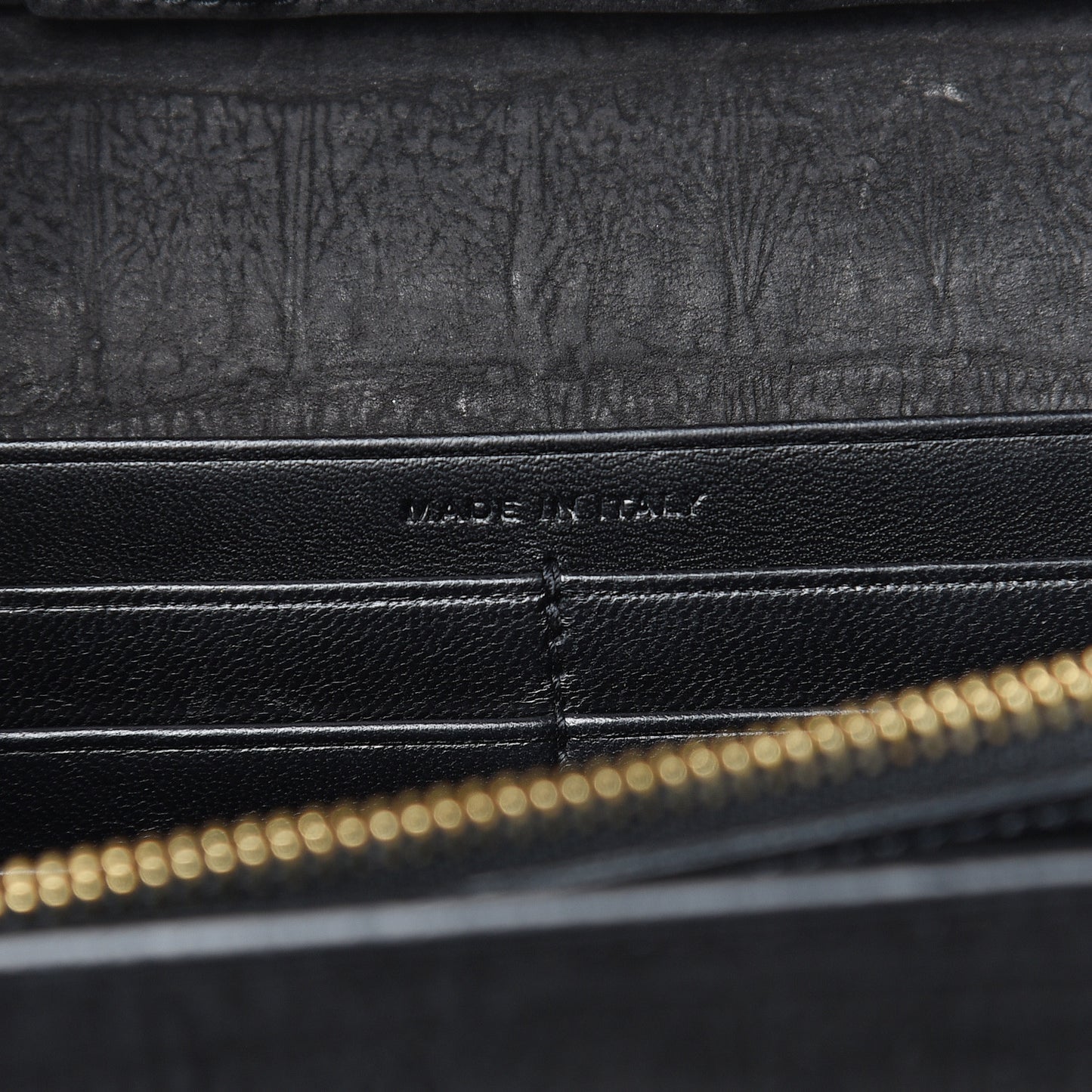 Crocodile Embossed Nubuck Monogram Chain Wallet in Black