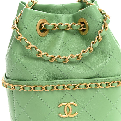 Chanel Shiny Lambskin Quilted Chain Around Drawstring Bucket Clutch With Chain Green 8 of 10