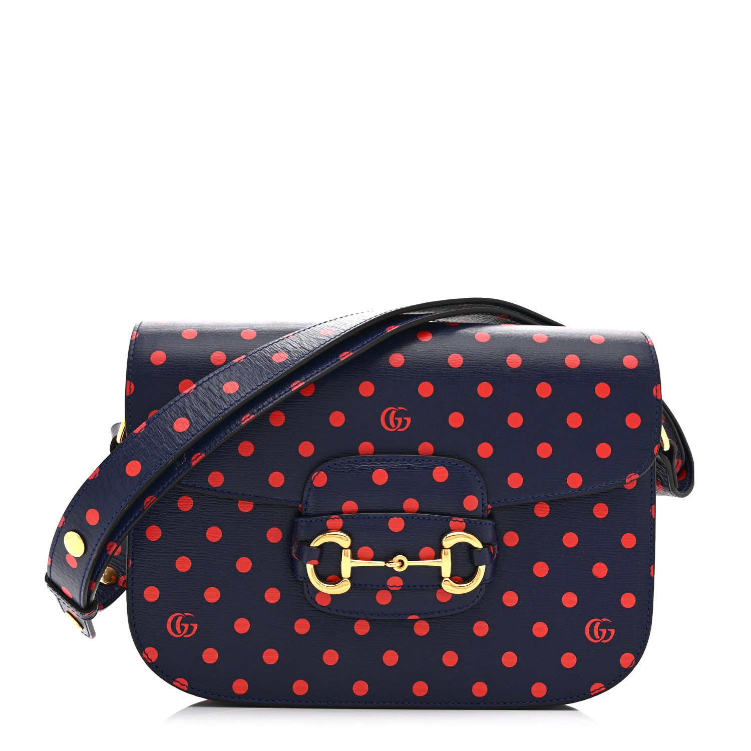 Gucci Shangai Calfskin Polka Dot Horsebit 1955 Shoulder Bag Blue