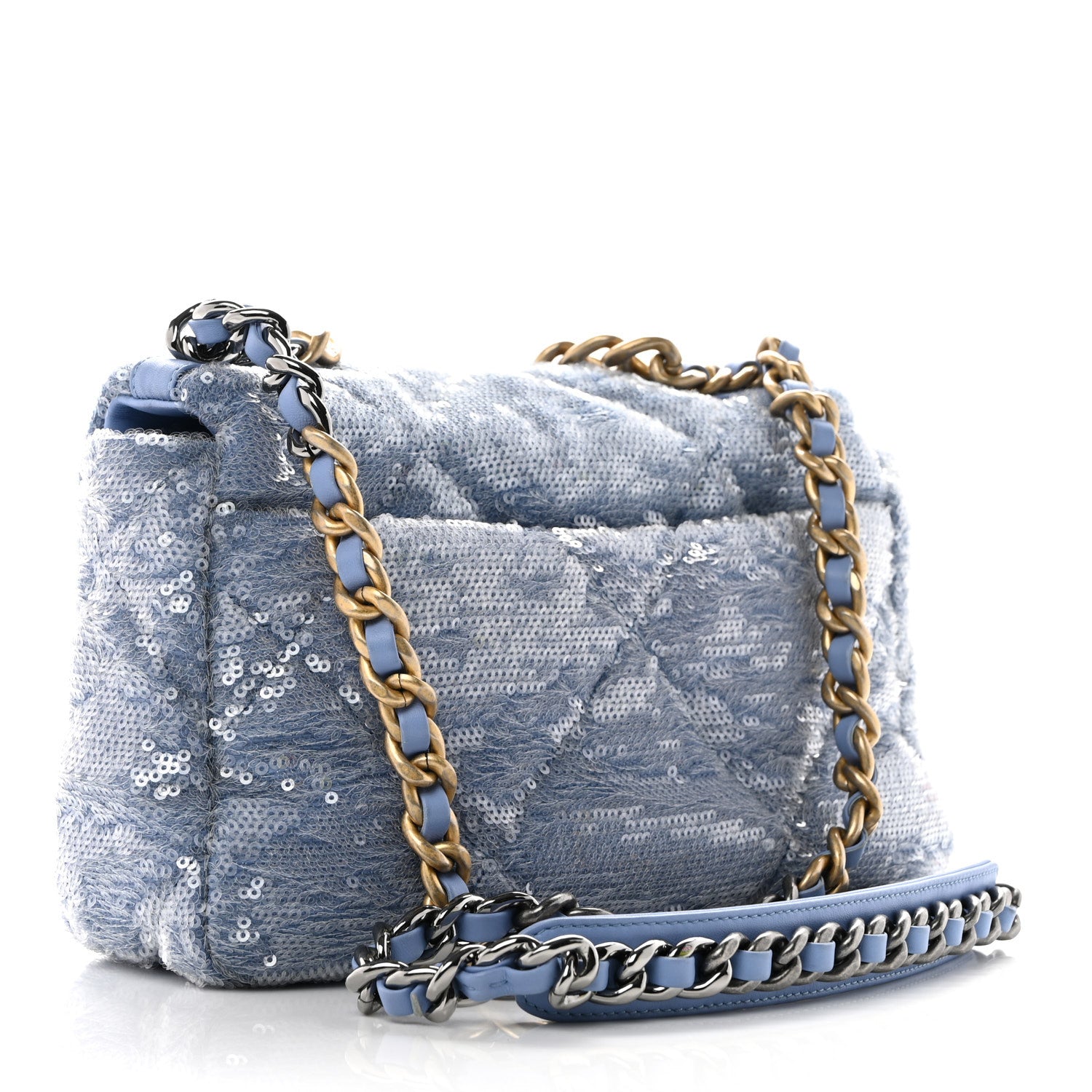 Chanel Sequin Quilted Medium Chanel 19 Flap Light Blue 1679576