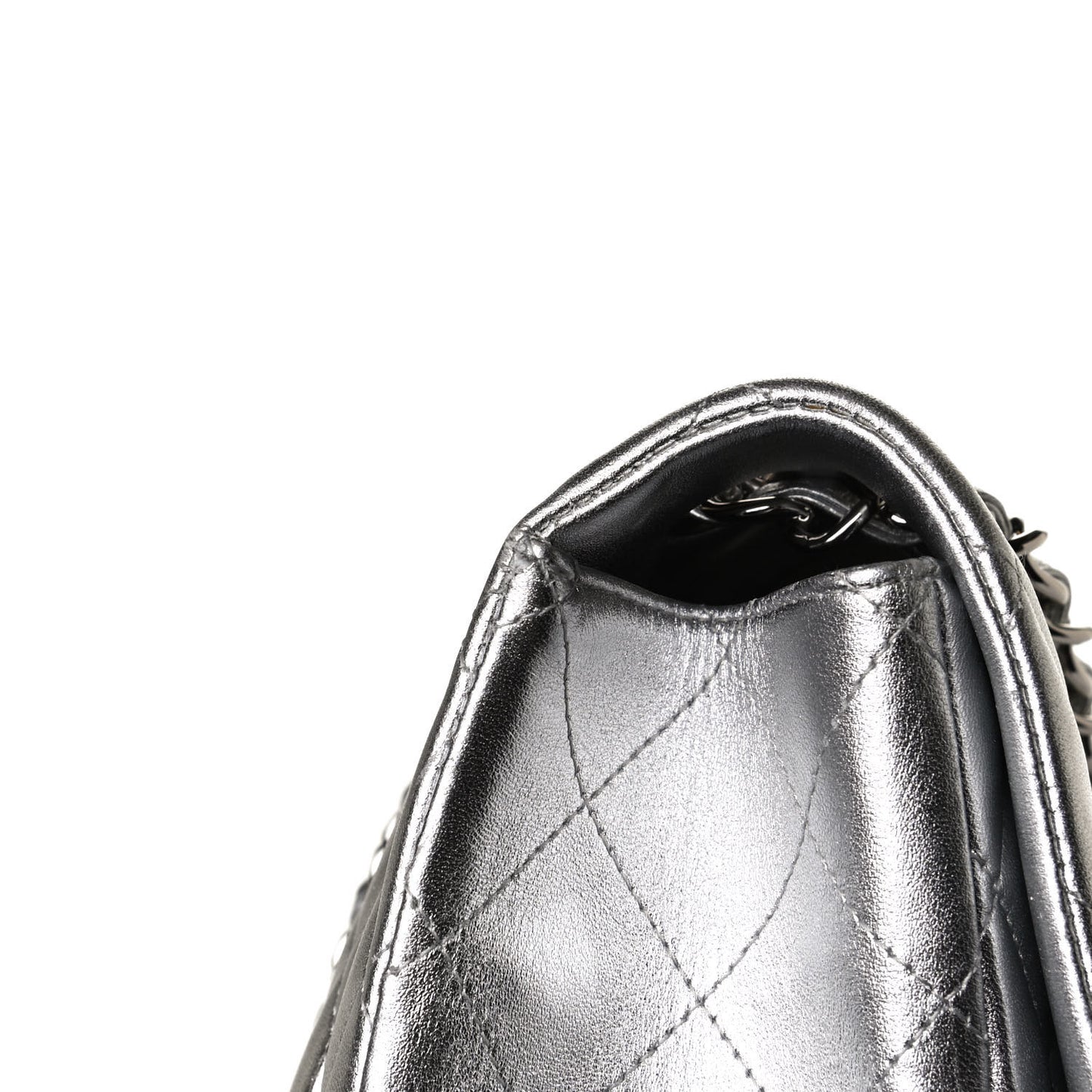Metallic Lambskin Quilted Maxi Single Flap Silver
