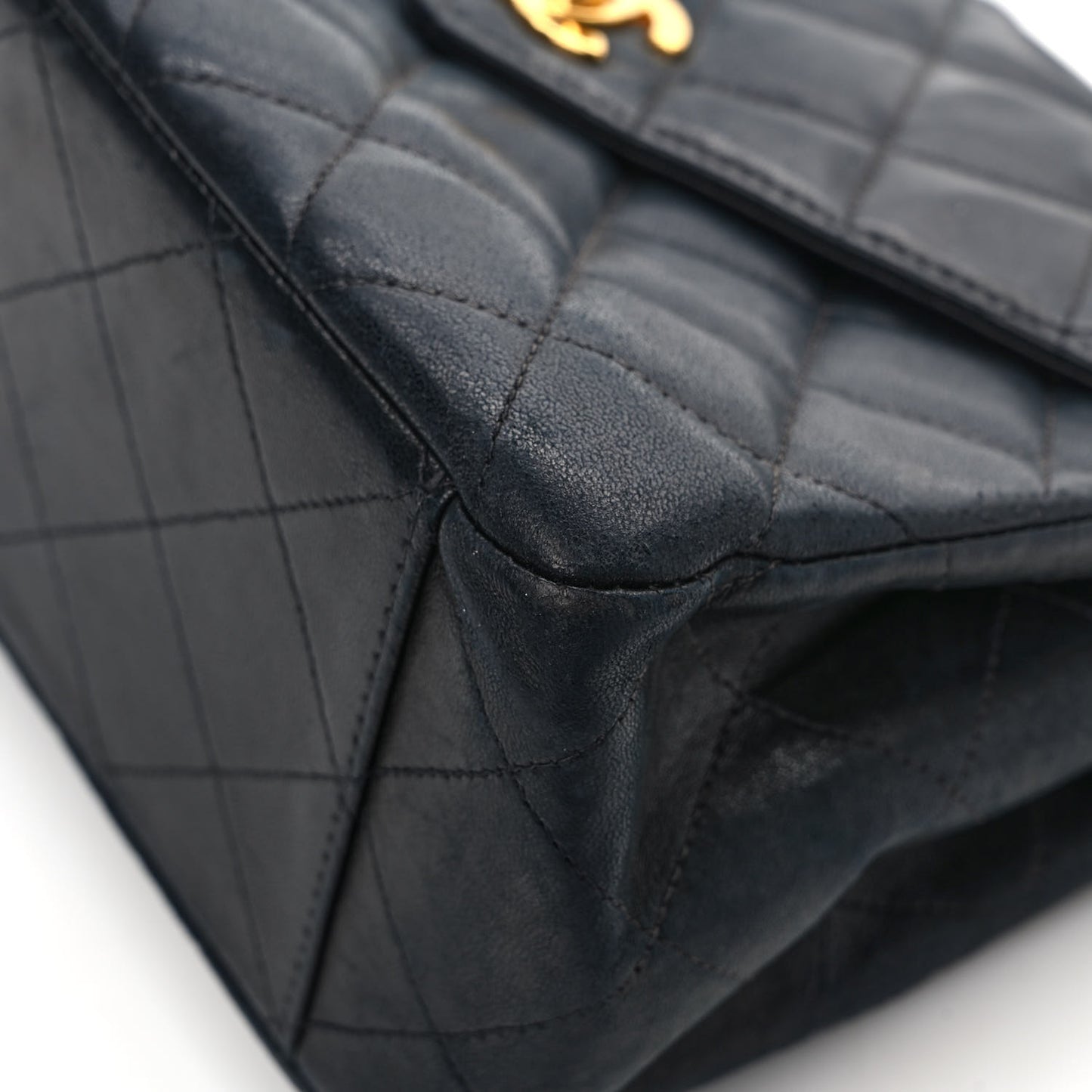 Lambskin Quilted CC Flap Shoulder Bag Navy