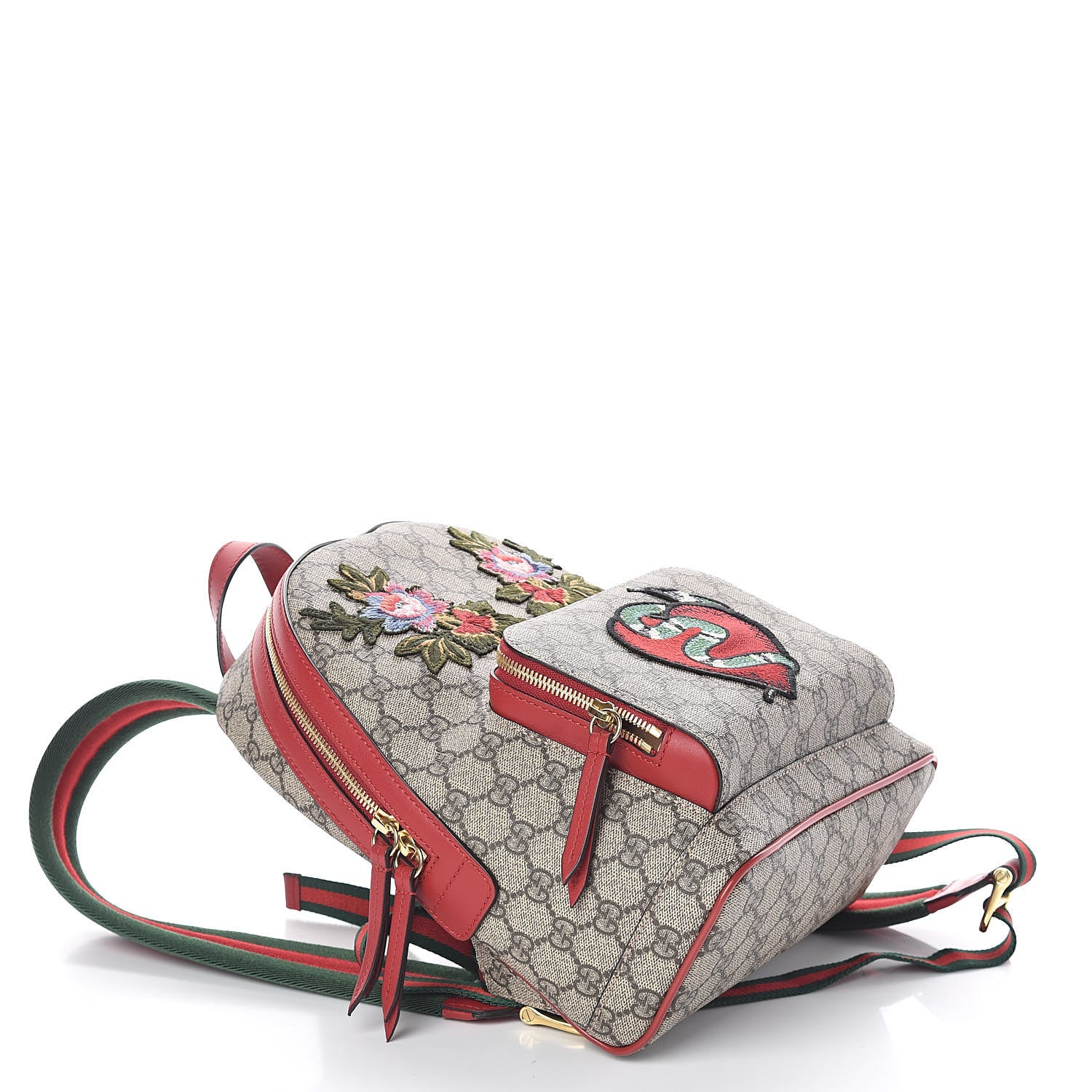 Gucci GG Supreme Monogram Web Kingsnake Heart Embroidered Small Day Backpack Red 4 of 9