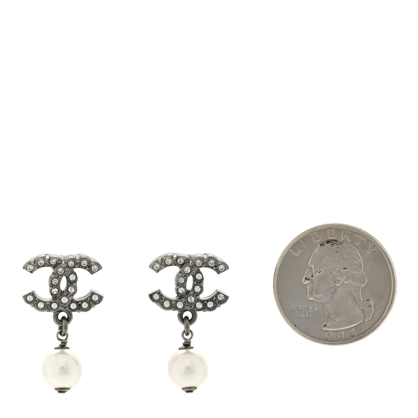 Pearl Crystal CC Drop Earrings Silver Pearly White