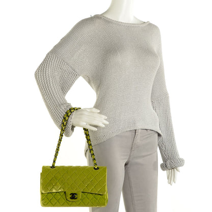 Chanel Velvet Quilted Medium Double Flap Green 2 of 8