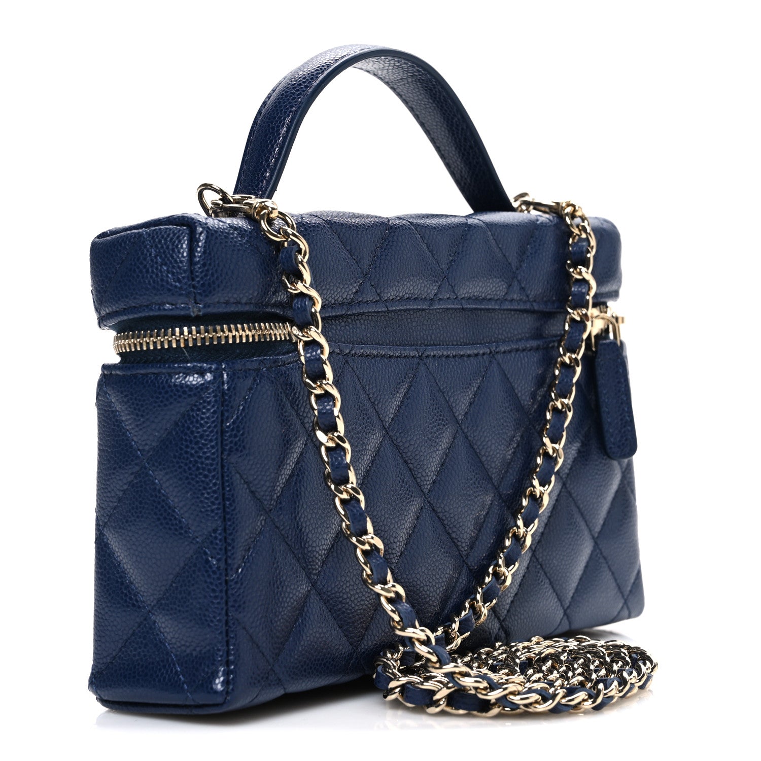 Chanel Caviar Quilted Top Handle Slim Vanity With Chain Navy 3 of 11