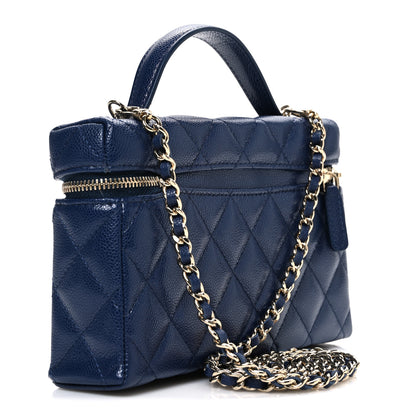 Chanel Caviar Quilted Top Handle Slim Vanity With Chain Navy 3 of 11