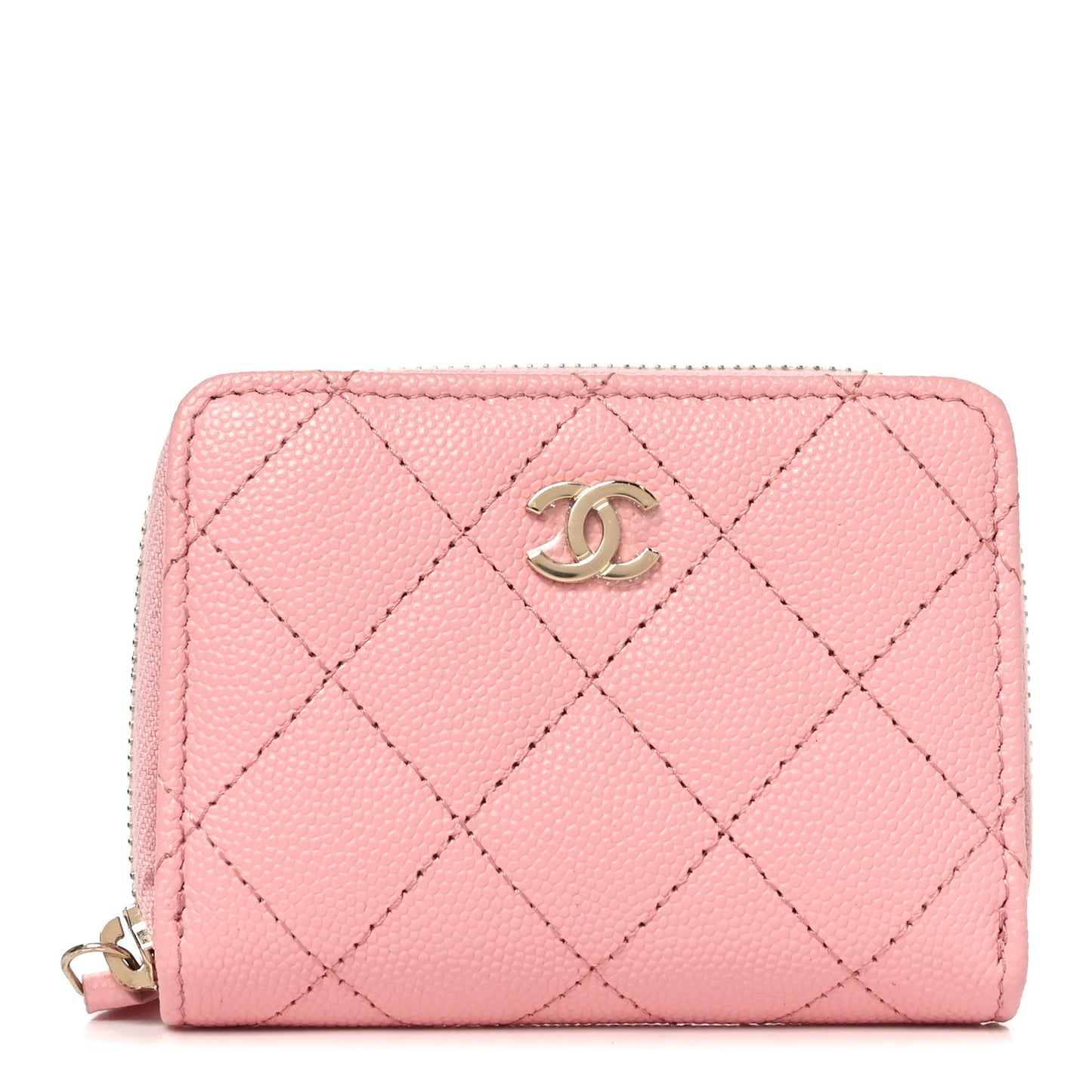 Caviar Quilted Compact Zipped Wallet Pink