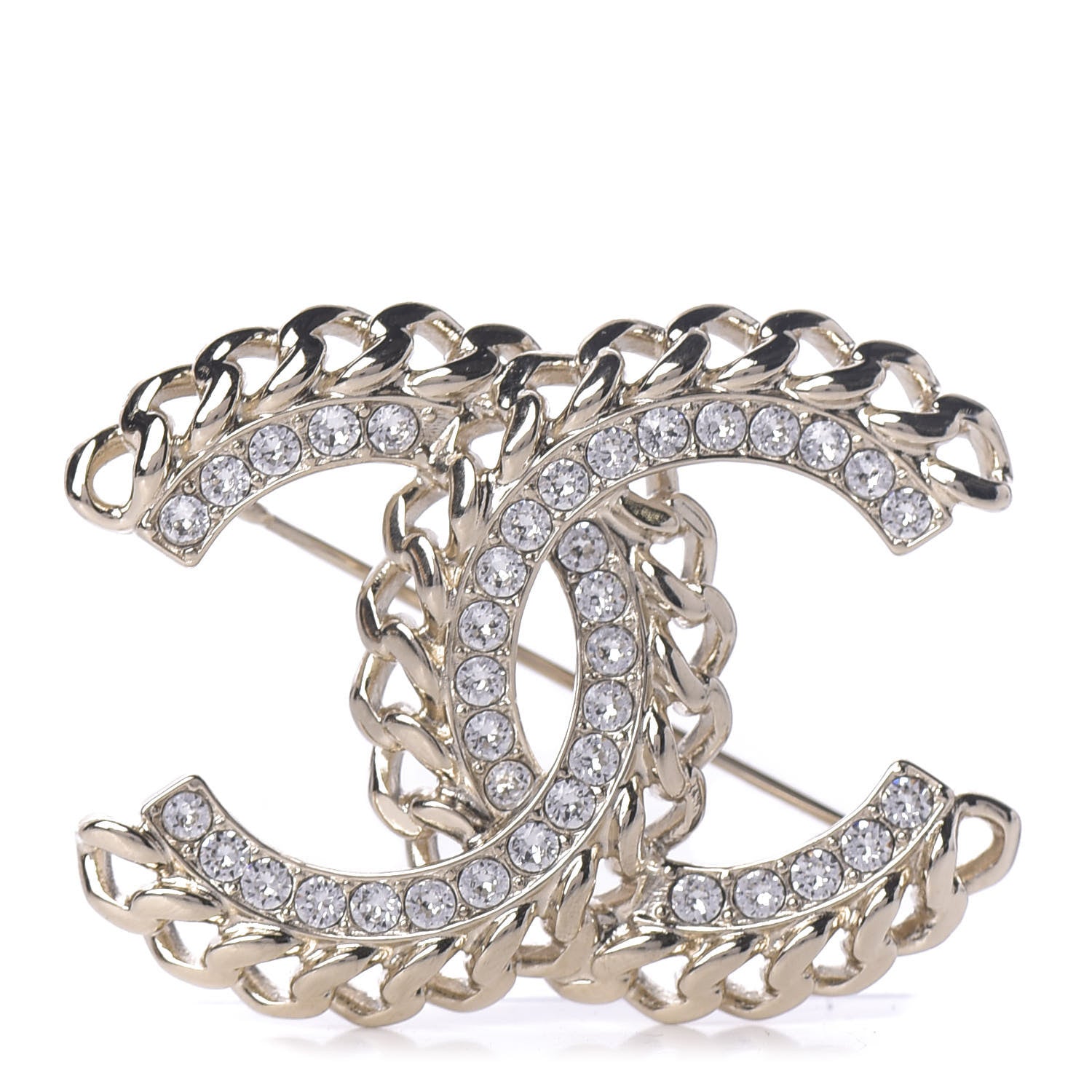 Chanel Crystal Chain CC Brooch Gold 1 of 4