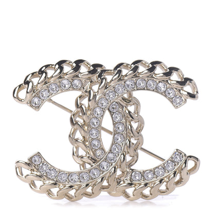 Chanel Crystal Chain CC Brooch Gold 1 of 4