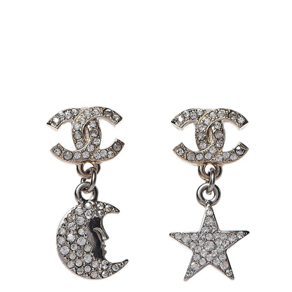 Chanel Ruthenium Crystal CC Star Moon Earrings Grey Gold 1 of 5