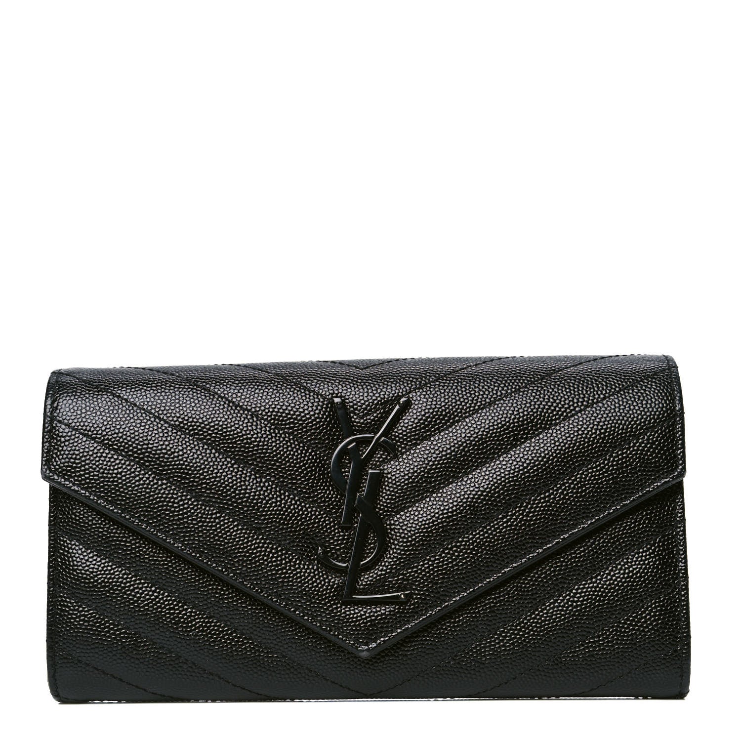 Saint Laurent Grain De Poudre Matelasse Chevron Monogram Flap Wallet Black 1 of 4