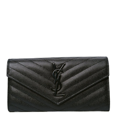 Saint Laurent Grain De Poudre Matelasse Chevron Monogram Flap Wallet Black 1 of 4