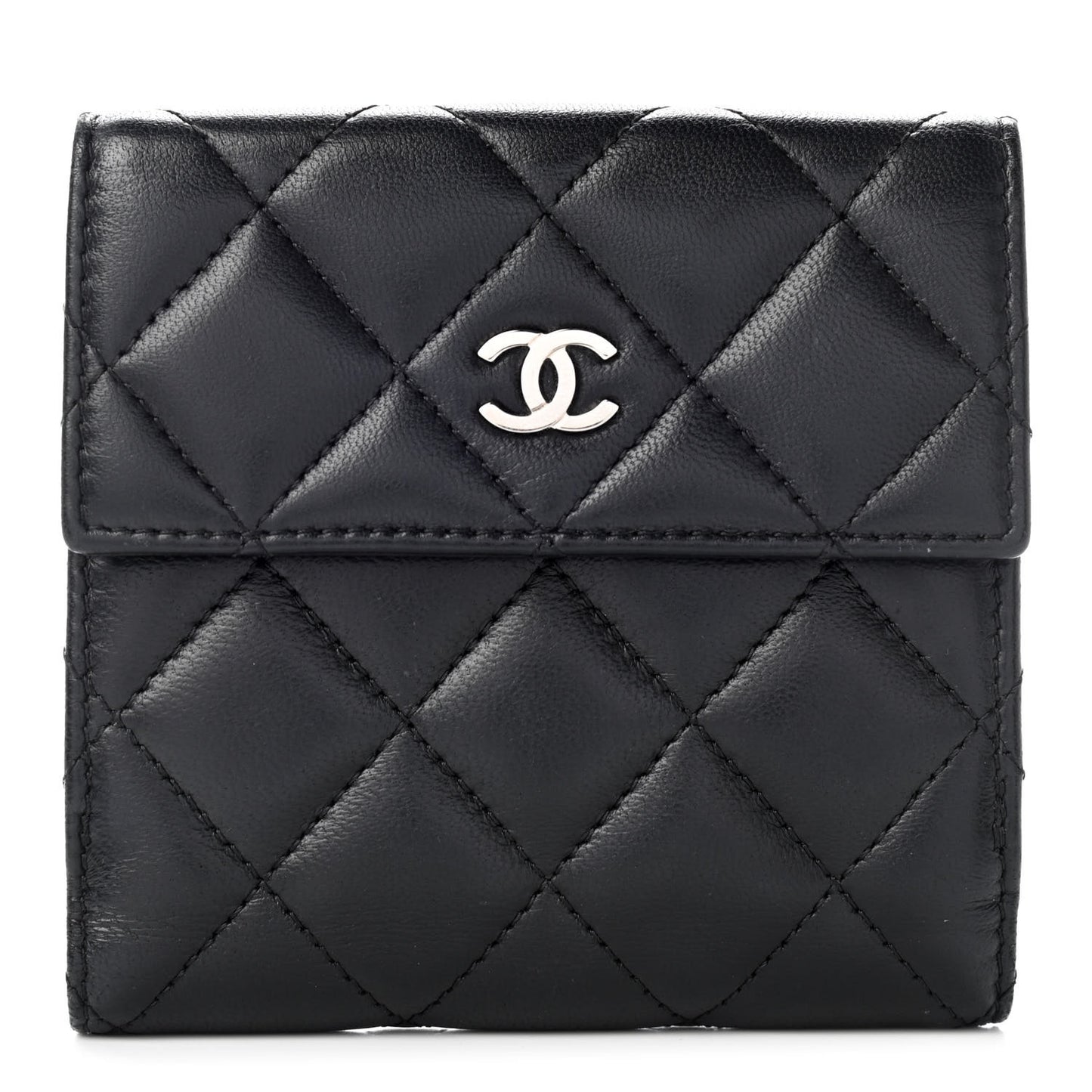 Lambskin Quilted Compact French Flap Wallet Black