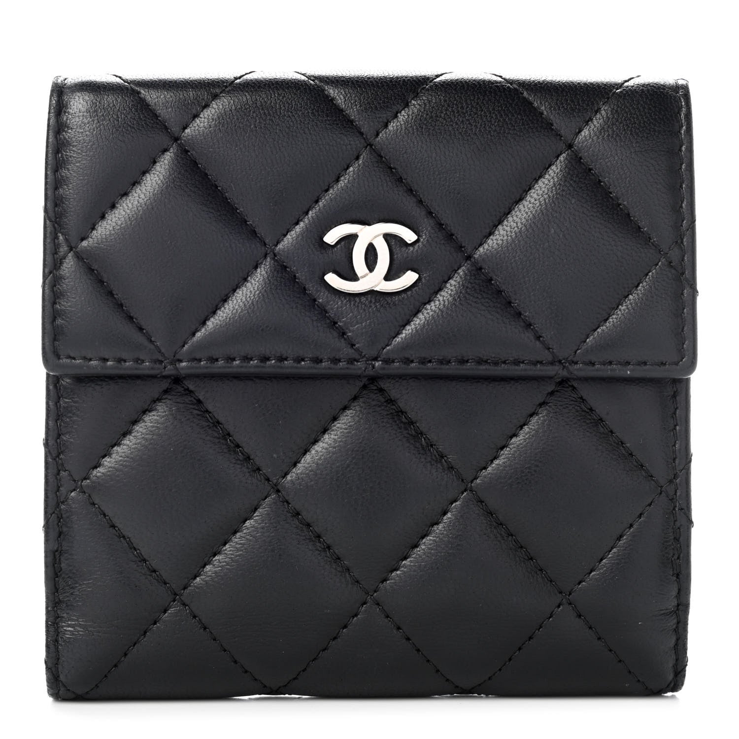 Chanel Lambskin Quilted Compact French Flap Wallet Black 1 of 8