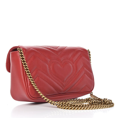 Gucci Calfskin Matelasse Super Mini GG Marmont Shoulder Bag Hibiscus Red 3 of 12
