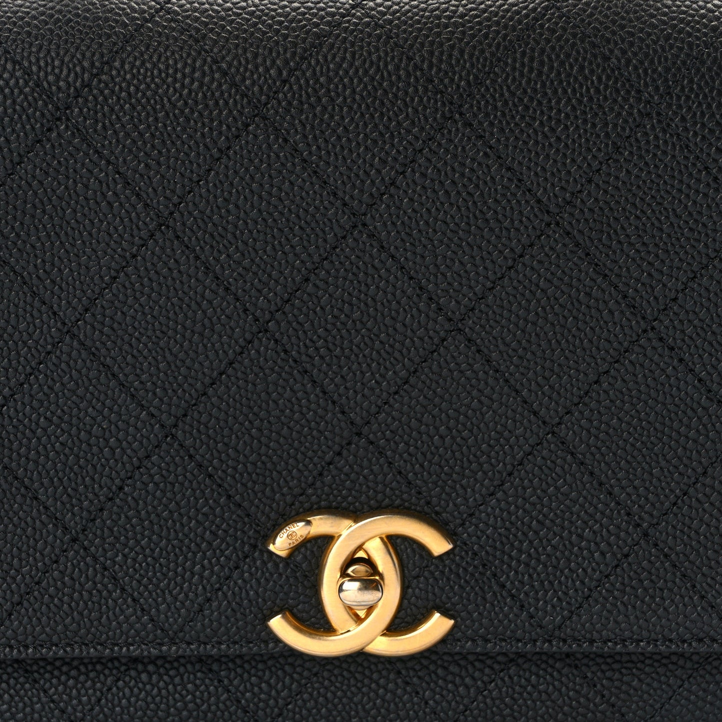 Grained Calfskin Stitched Flap Black
