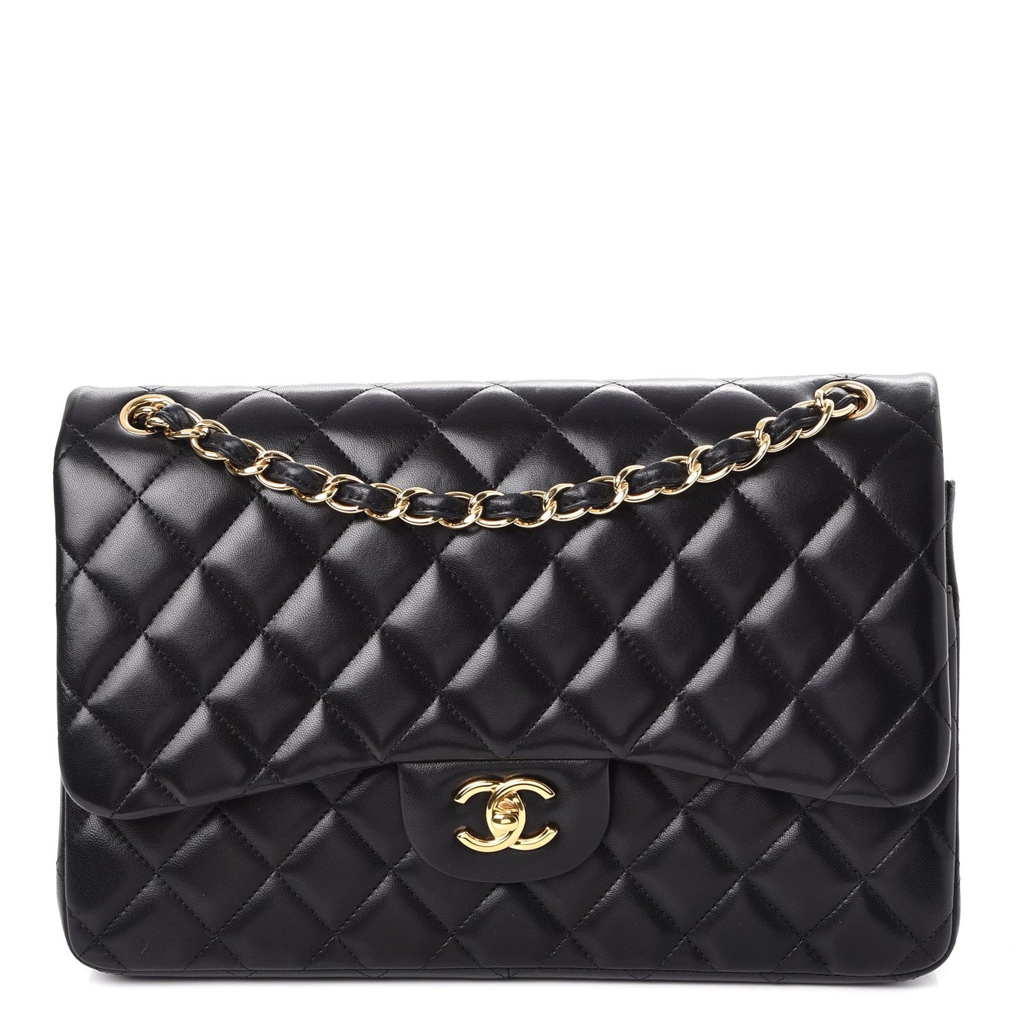 Lambskin Quilted Jumbo Double Flap Black