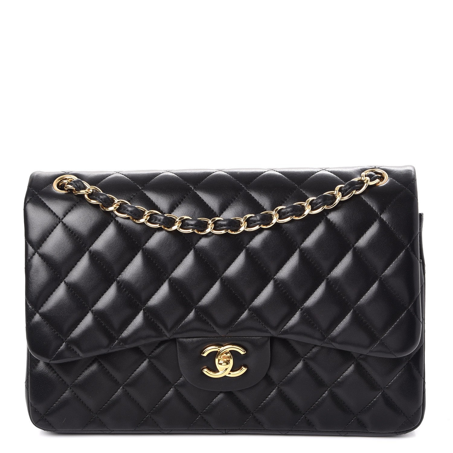 Chanel Lambskin Quilted Jumbo Double Flap Black 1 of 9