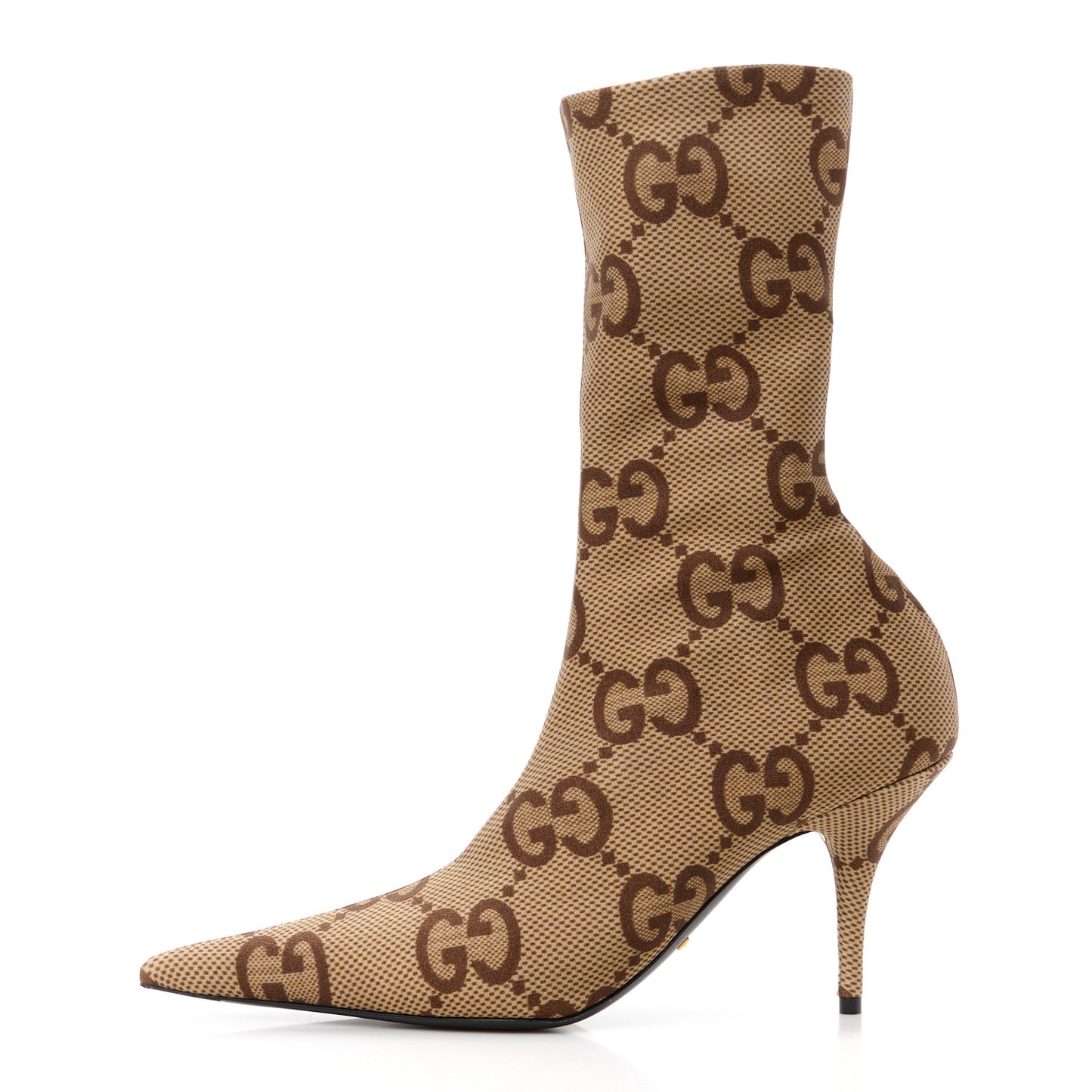 X GUCCI Jersey Maxi GG Monogram Crepe Knife Booties 38 Camel Ebony