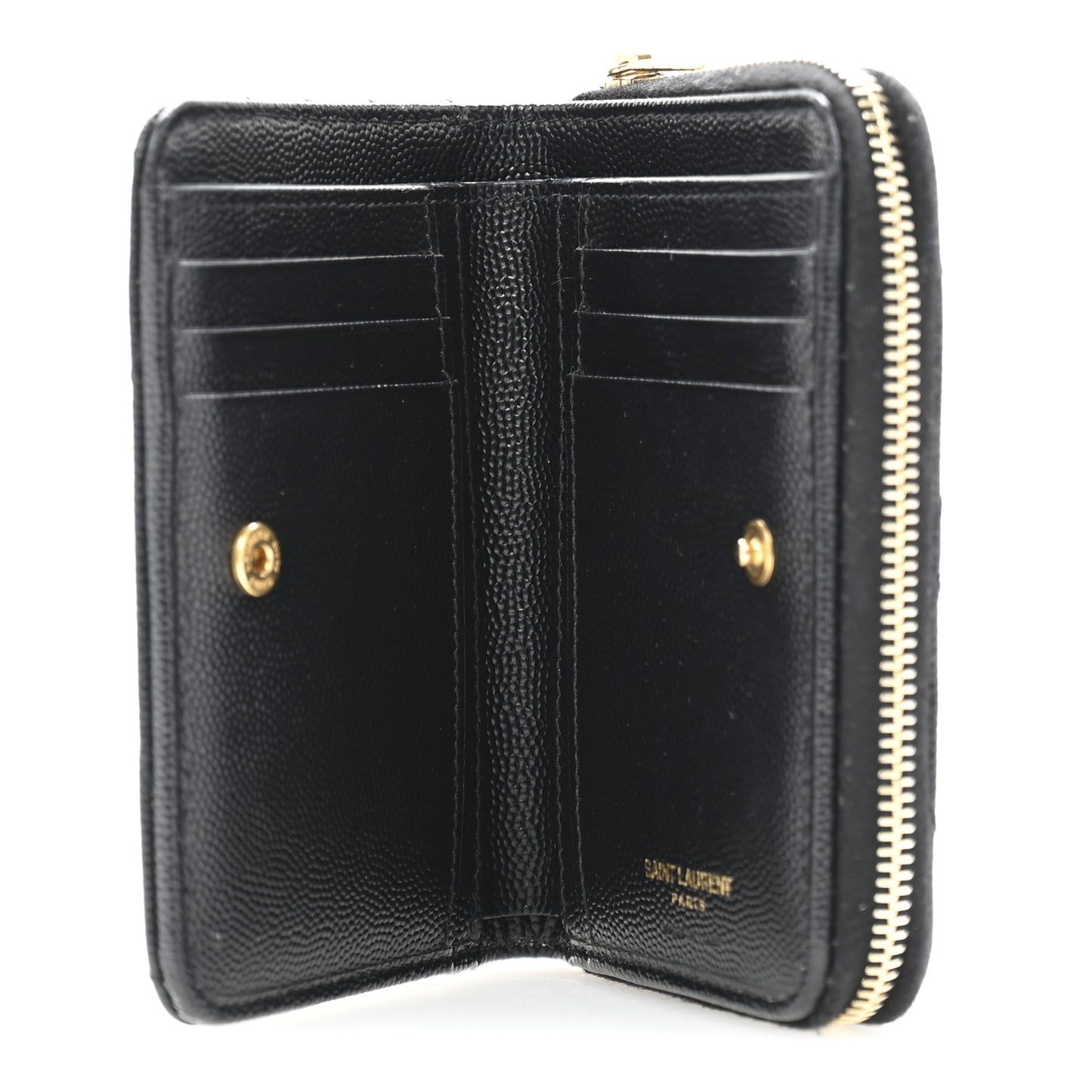 Grain De Poudre Matelasse Chevron Monogram Compact Zip Around Wallet Black